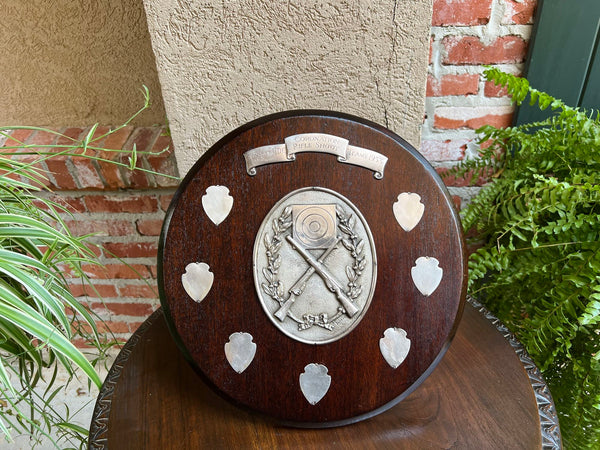 Antique English Rifle Gun Shoot Trophy Award Plaque Silver plate Shield c1910