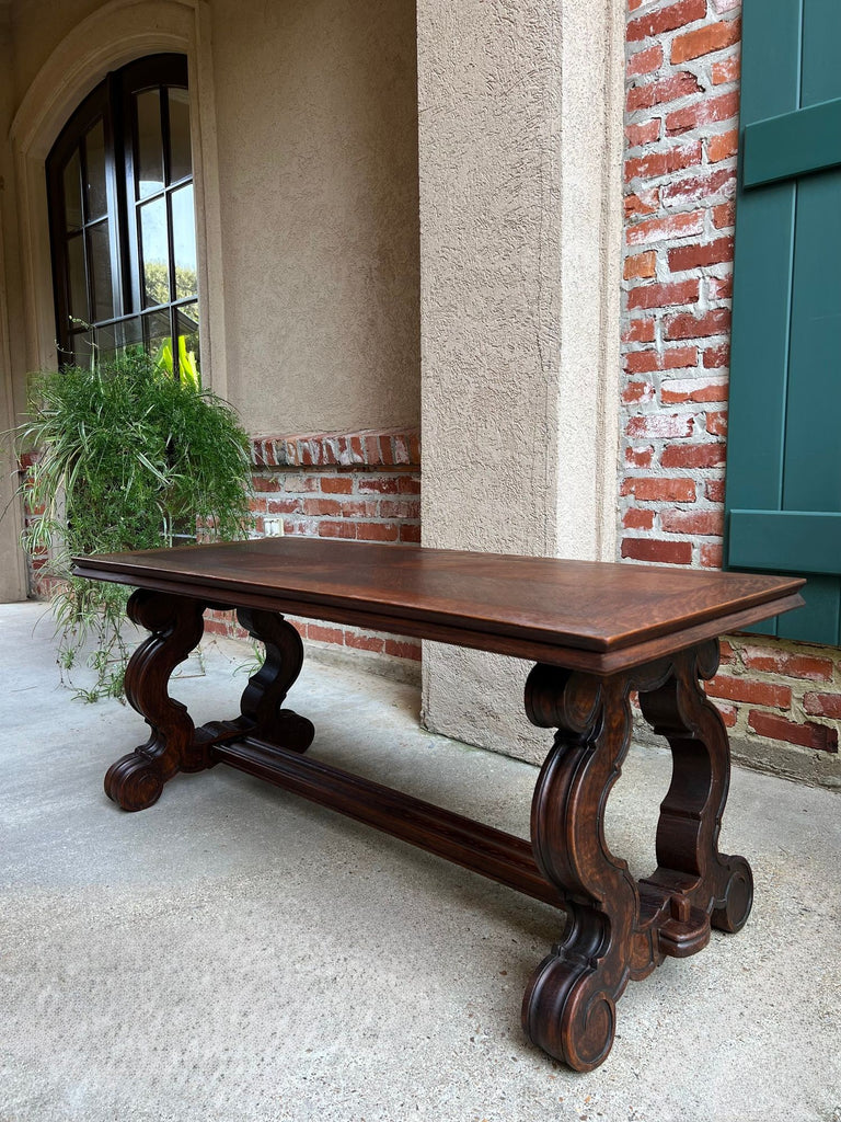 Antique French Coffee Table Carved Oak Bench Baroque Window Hall Seat c1900.