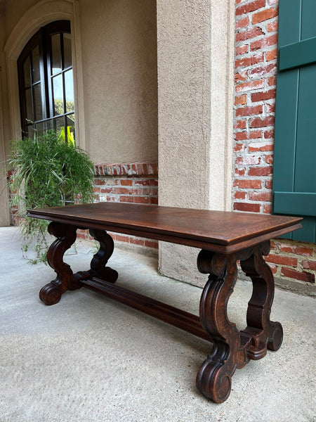Antique French Coffee Table Carved Oak Bench Baroque Window Hall Seat c1900.