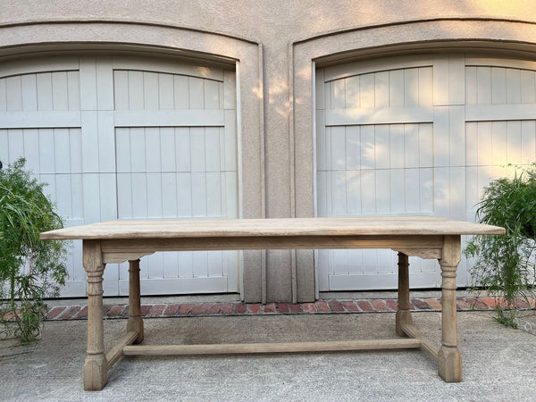 Antique French Dining Farm Bakers Table Bleached Oak Baluster Leg c1920