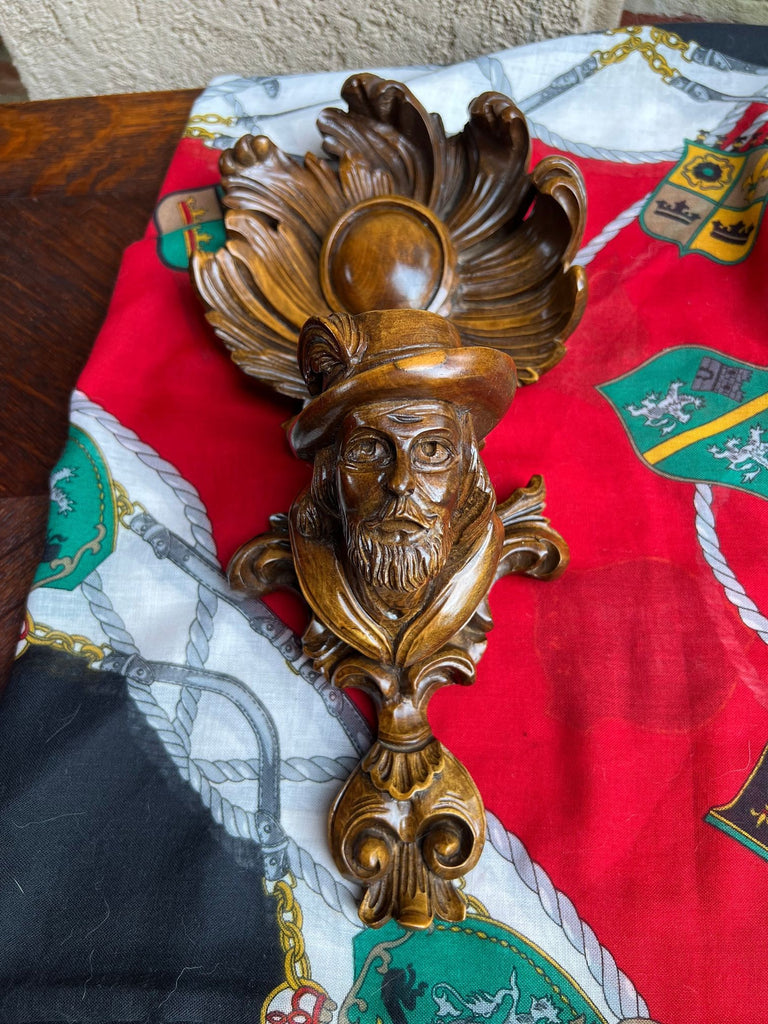 Antique French Wall Hanging Plaque Breton Brittany Carved Walnut c1890