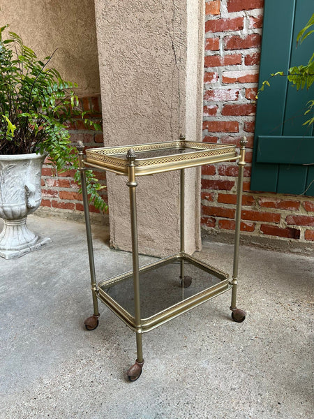 PETITE Vintage French Pastry Bar Cart Brass Glass Tray Serving Trolley Table