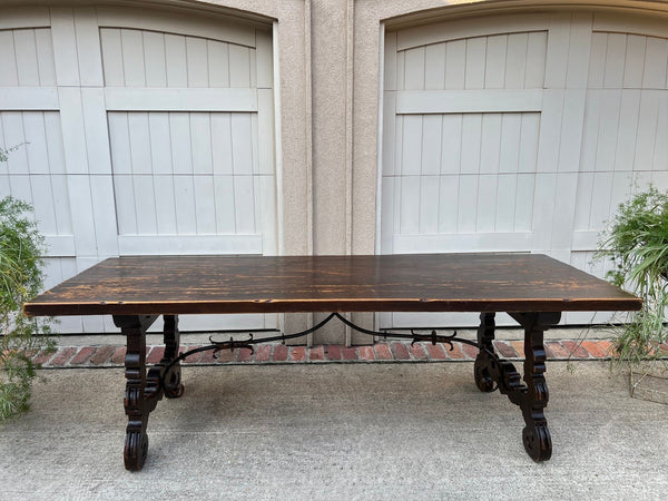 Antique French Oak Dining Table Catalan Trestle 7 ft. Farmhouse Plank Top c1890