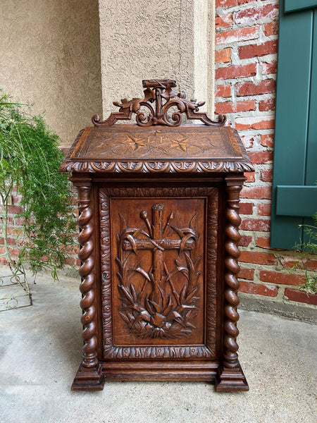 Antique French Altar Lecturn Gothic Bible Box Podium Sacristy Cabinet Carved Oak