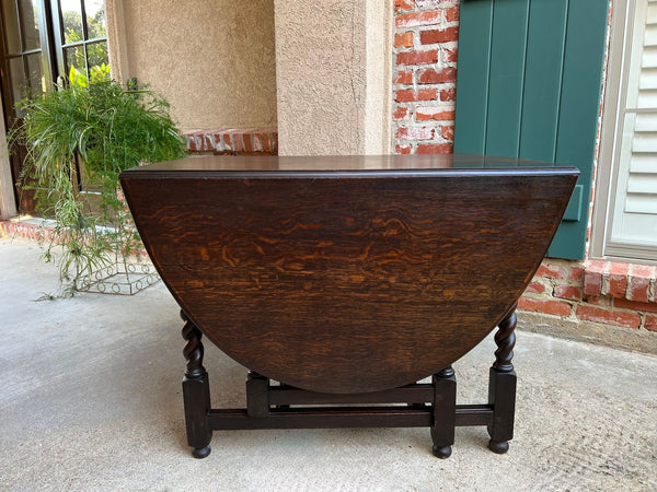 Antique English Drop Leaf Sofa Kitchen Table BARLEY TWIST Tiger Oak Gate Leg