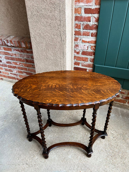 Antique English OVAL Side Center Table BARLEY TWIST Tiger Oak Jacobean c1920