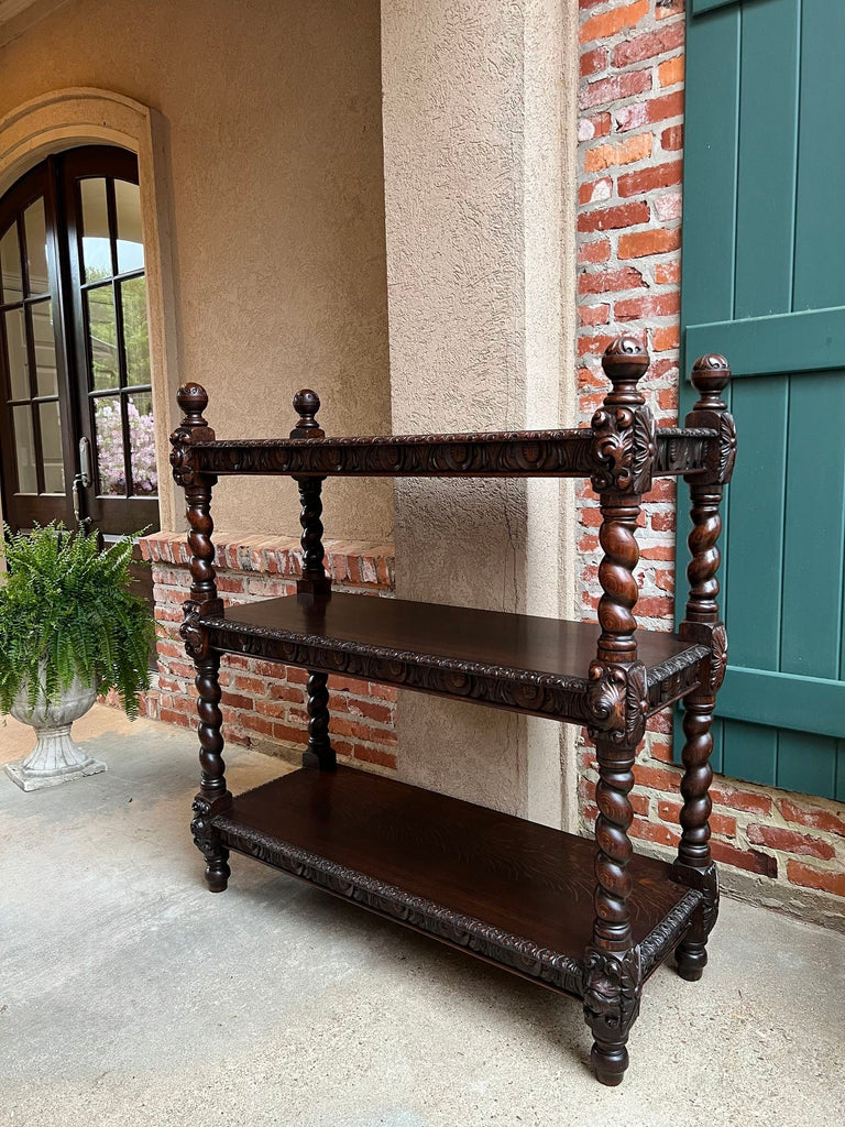 Antique English Server Sideboard Barley Twist Carved Oak Renaissance Dumbwaiter