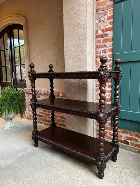 Antique English Server Sideboard Barley Twist Carved Oak Renaissance Dumbwaiter