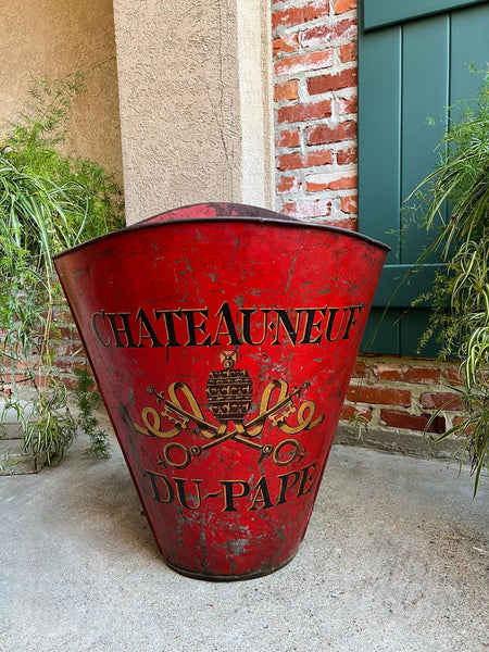 Antique French Vineyard Grape Hod Wine Bucket Winery RED Urn Fireside Box c1890