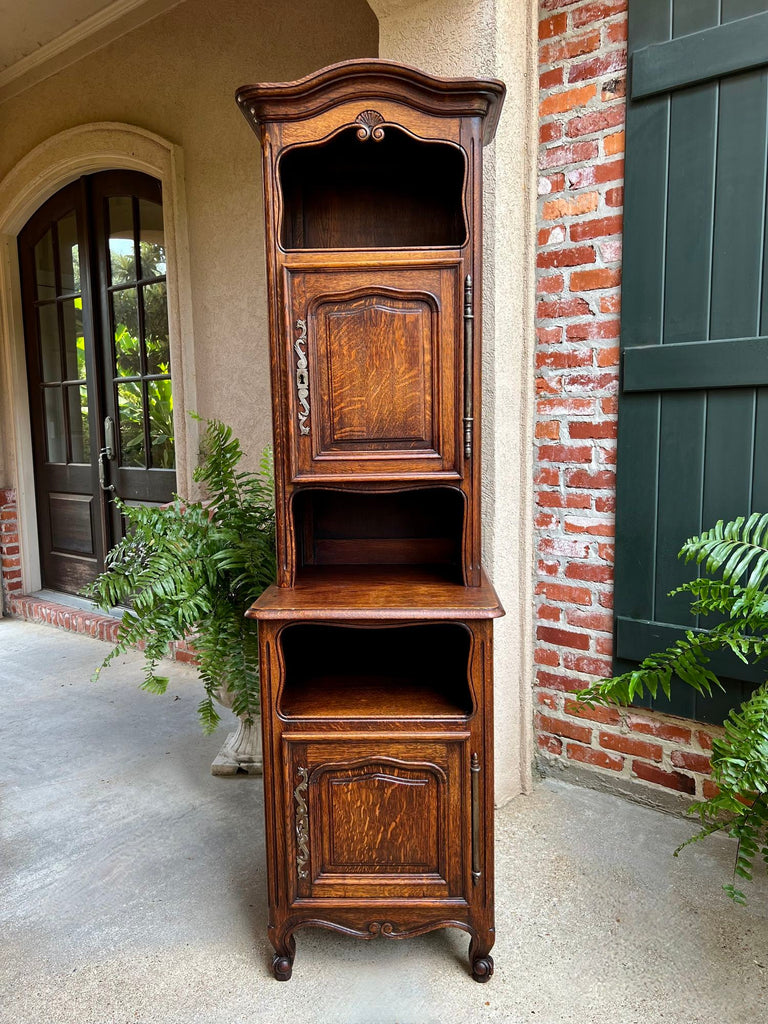 Tall Antique French Louis XV Hall Cabinet Tall Linen Closet Carved Oak Bookcase