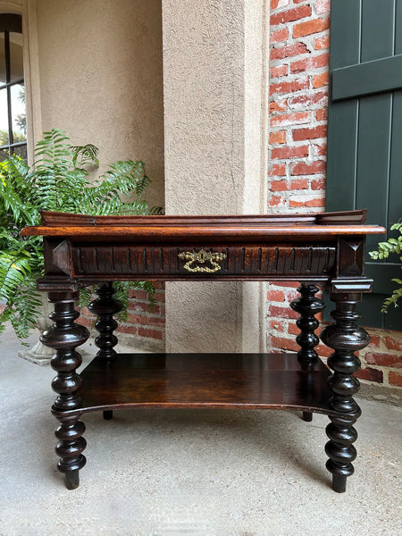 Antique English Hall Sofa Table Sideboard Carved Oak Bobbin Leg c1910
