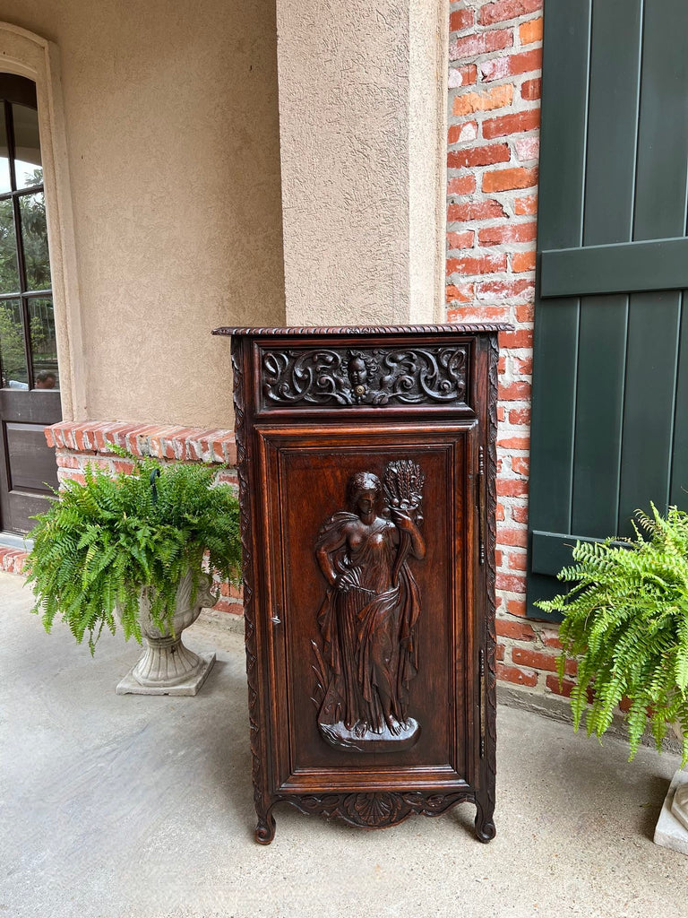 Antique French Cabinet Carved Oak Demeter Harvest Cornucopia Greek Goddess