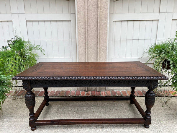 Antique French Renaissance Carved Oak Library Center Table Console Island c1880