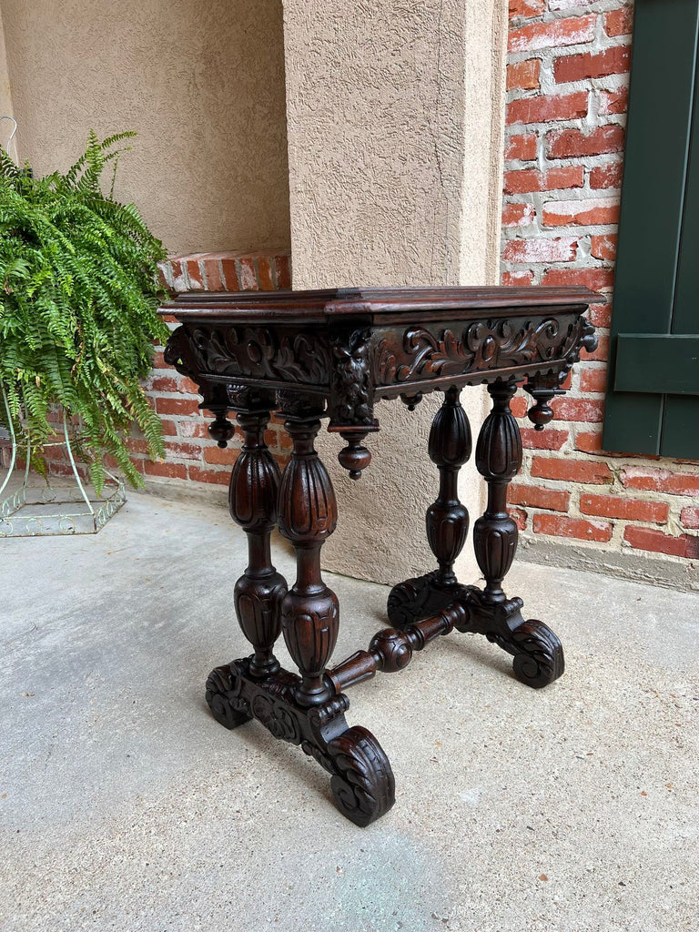 Antique French Side Table Petite Renaissance Carved Oak Gothic Console c1880