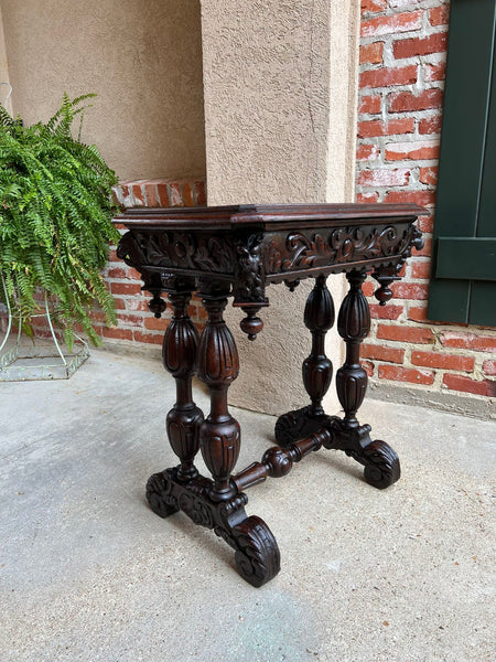 Antique French Side Table Petite Renaissance Carved Oak Gothic Console c1880