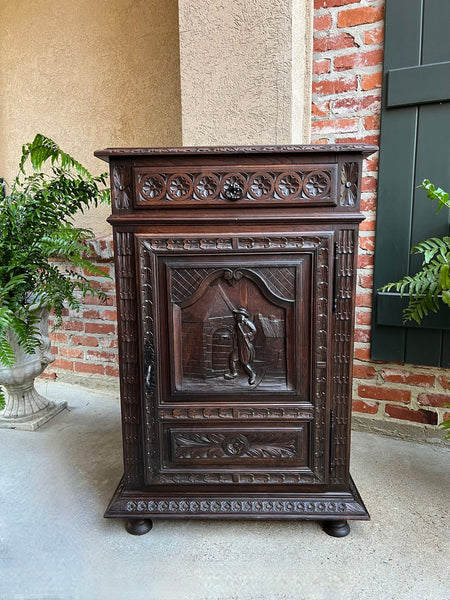 Antique French Carved Oak Cabinet Breton Brittany Cocktail Sideboard Server