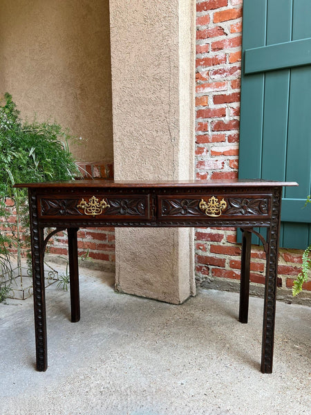 Antique English Sofa Console Table Jacobean Carved Oak Foyer Table c1890