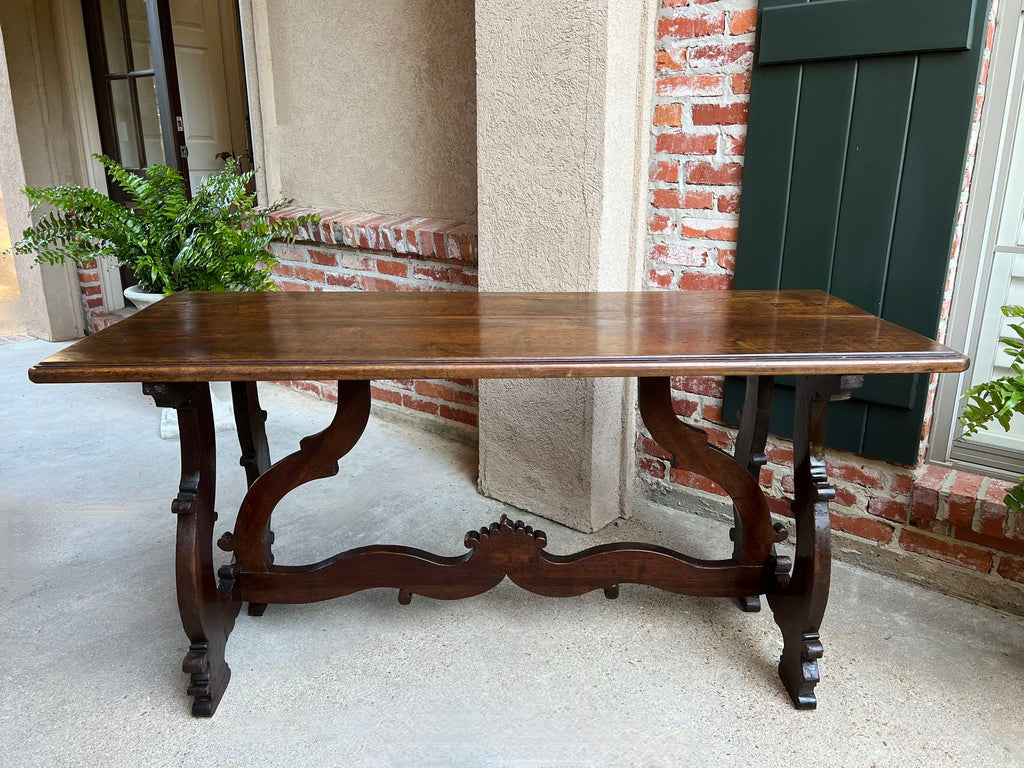 Antique Italian Trestle Dining Table Desk Walnut 5 ft Console Table circa1800