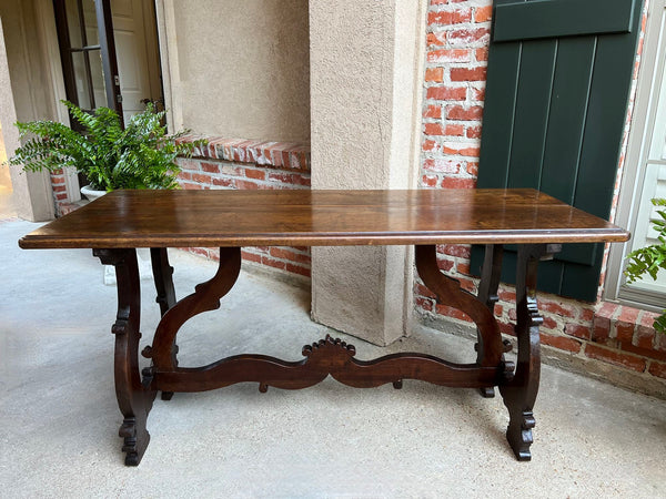 Antique Italian Trestle Dining Table Desk Walnut 5 ft Console Table circa1800