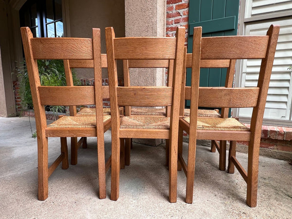 Set 6 Vintage French Ladder Back Dining Chairs Rush Seat Oak Country Farmhouse