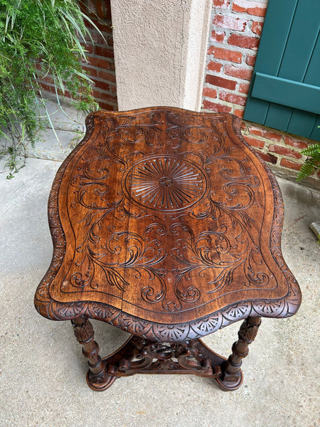 Antique French Sofa Hall Table Carved Oak Renaissance Revival Cherub End Table