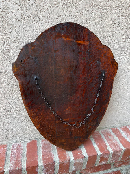 Antique English Dart Game Trophy Award Shield Oak Plaque Silver Plate c1909