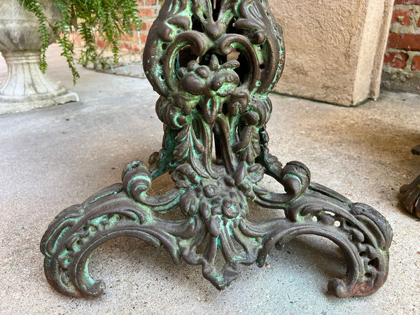 PAIR Antique French Round Side Table Grotto Rococo Cast Iron Plant Stand c1880