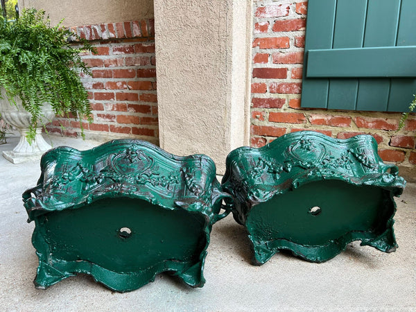 PAIR Antique French Cast Iron Jardiniere Large Footed Cache Pot Planter c1880