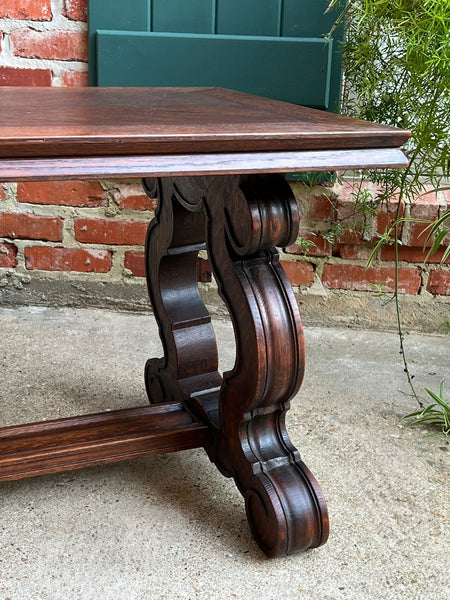 Antique French Coffee Table Carved Oak Bench Baroque Window Hall Seat c1900.