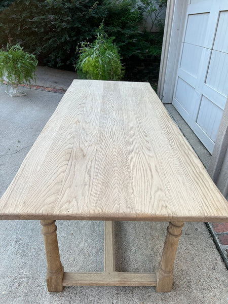 Antique French Dining Farm Bakers Table Bleached Oak Baluster Leg c1920