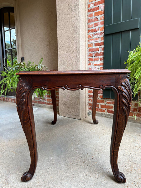 Antique French Sofa Side Table Writing Desk Louis XV Carved Oak Parquet Top