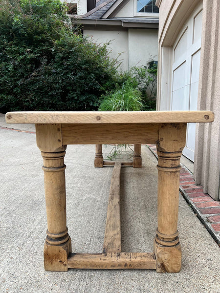 Antique French Dining Farm Table Bleached CARVED Oak 8 ft. LARGE c1880