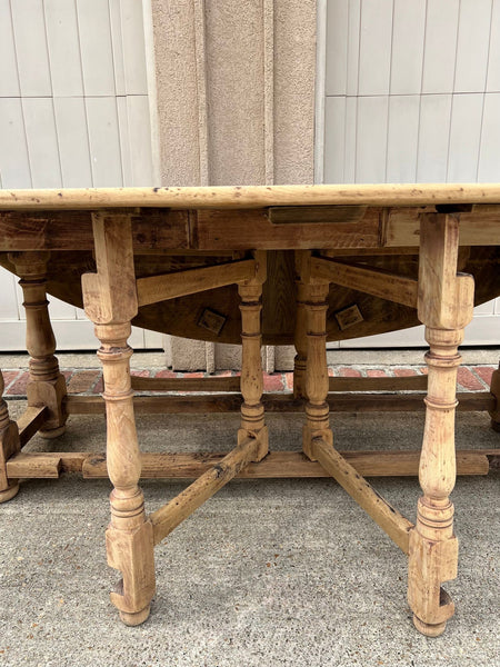 Antique French Hunt Wake DINING Table Bleached Oak LARGE Gate Leg Console c1880