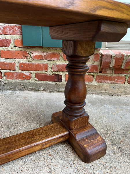 Antique French Tiger Oak Bench Dining Seat Farmhouse Country Ranch Vintage c1940