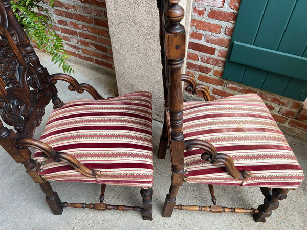PAIR Antique French Dining Chairs Renaissance Revival Open Carved Oak SET of 2