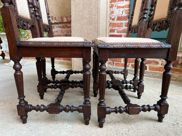 Set 4 Antique French Dining Chairs Renaissance Carved Oak Bird Black Forest