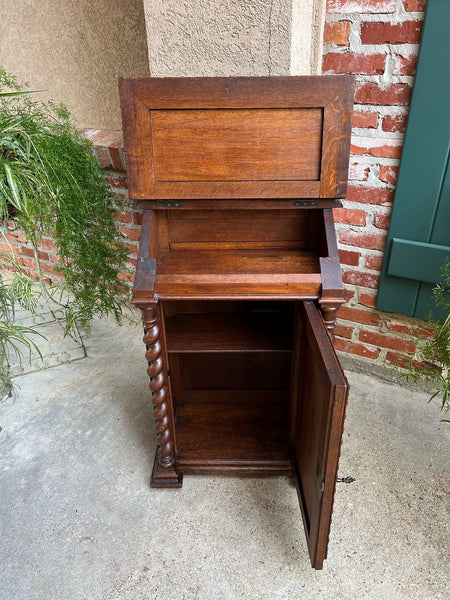 Antique French Altar Lecturn Gothic Bible Box Podium Sacristy Cabinet Carved Oak
