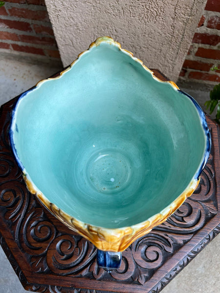 Antique French Majolica Jardinière Onnaing Tiger Monkey Jungle Cache Pot Planter