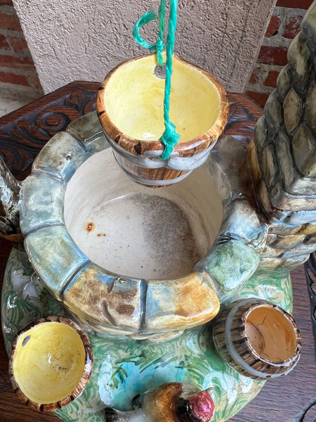 Antique French Majolica Bird Wishing Well Flower Holder Cache Pot Jerome Massier