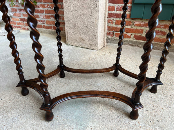 Antique English OVAL Side Center Table BARLEY TWIST Tiger Oak Jacobean c1920