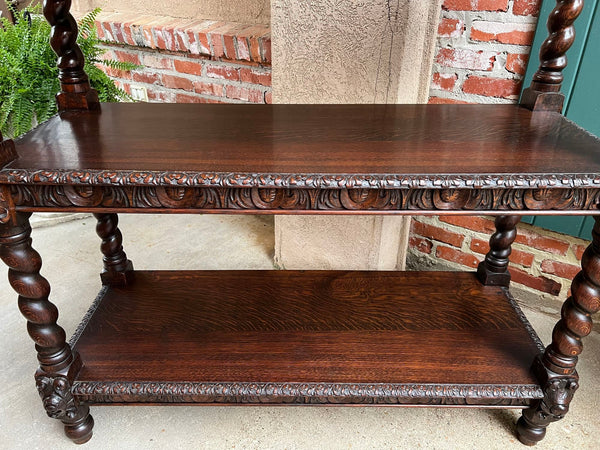 Antique English Server Sideboard Barley Twist Carved Oak Renaissance Dumbwaiter