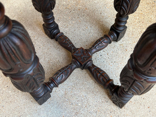 PETITE Antique French Octagon Center Side TABLE Side End Renaissance Carved Oak