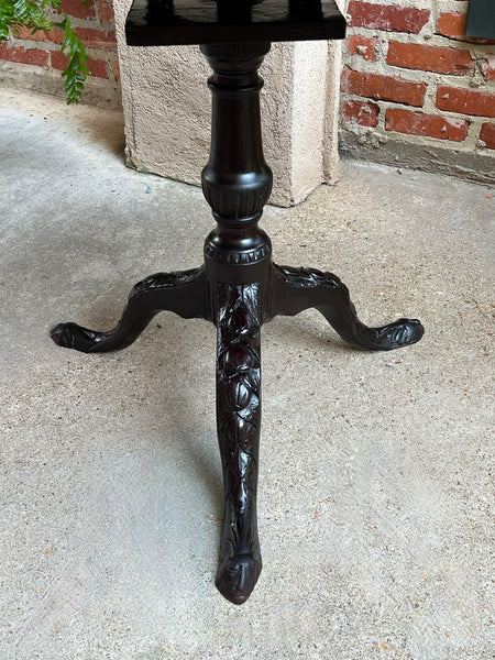 Antique French Tilt-Top Round Table Carved Mahogany Game Mahjong Wine c1890