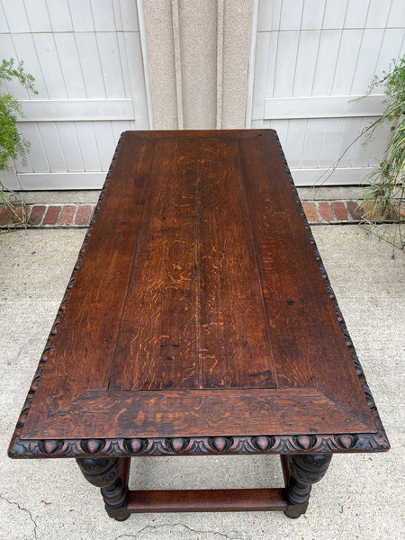 Antique French Renaissance Carved Oak Library Center Table Console Island c1880
