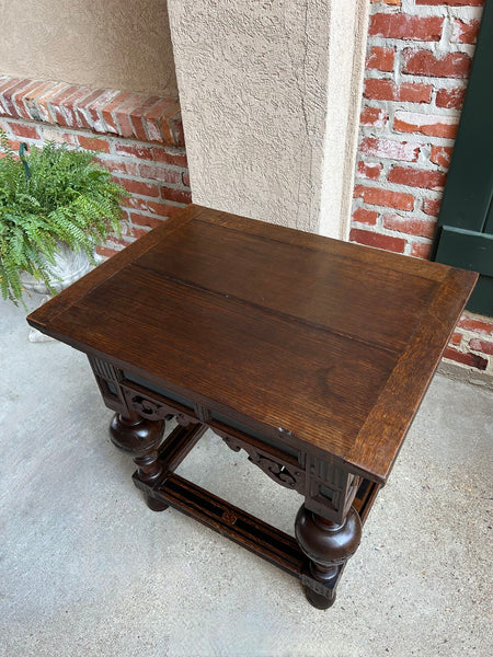 Antique Dutch Sofa Side Table Carved Oak Bulbous Leg Baroque Ebonized Danish