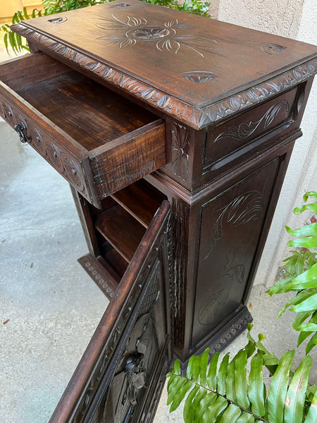 Antique French Carved Oak Cabinet Breton Brittany Cocktail Sideboard Server