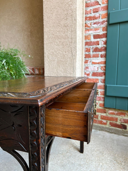 Antique English Sofa Console Table Jacobean Carved Oak Foyer Table c1890