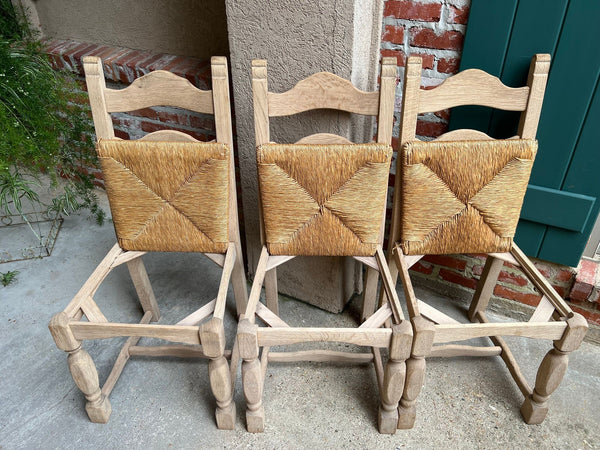 Set 6 Vintage French Ladder Back Dining Chairs Rush Seat Bleached Oak Farmhouse