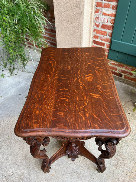 Antique French Sofa Hall Table Carved Oak Louis XV Rococo Side End Table