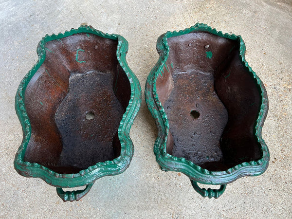 PAIR Antique French Cast Iron Jardiniere Large Footed Cache Pot Planter c1880